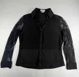 Express Gothic Romantic Floral Lace‎ Sleeve Button Front Blouse Black Womens XS thumbnail 1