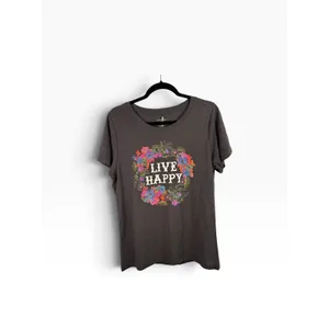 Natural Life 'Live Happy' Floral Grey T-Shirt Cotton Boho Graphic NEW Womens XL thumbnail 2