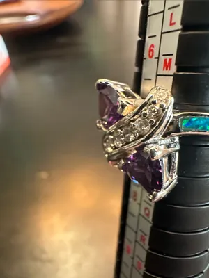Sterling Silver Purple Amethyst & Crystal Swirl Ring with Teal Accents- Size 7 thumbnail 7