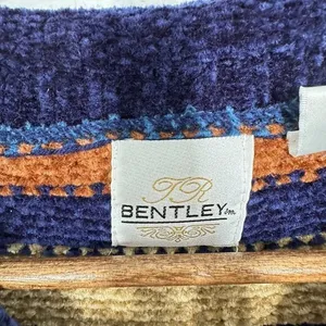 Vintage Chenille Blue‎ Gold Striped Mockneck Sweater 90s Size Medium thumbnail 5