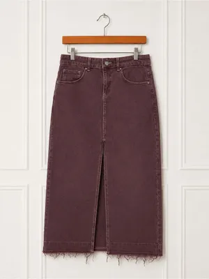 BDG Wine-Toned Maxi Denim Skirt with Front Slit thumbnail 2