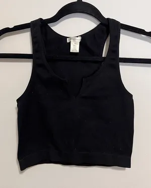 BOZZOLO Black Ribbed Crop Tank Top Sports Bra Activewear Gym Casual Sz S/M EUC thumbnail 1