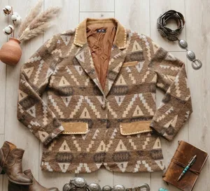 Miss Me Southwestern Tribal Aztec Blazer Brown Faux Suede Trim XL MJ0716L thumbnail 1