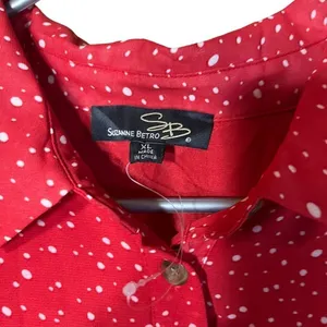 Suzanne Betro Red and Ivory‎ Polka Dot Button Front Dress XL thumbnail 6