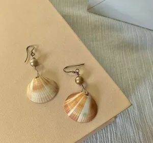 Clam Seashell Dangle Earrings Vintage“Perpetua” Gold Brass Beachy Mermaidcore Jewelry thumbnail 4