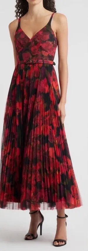 NEW Hutch Joanna Moody Orchids Pleated Belted Sleeveless Gown Sz 2 thumbnail 1