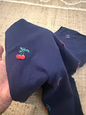 JCrew Factory Collectors Tee Navy Blue Embroidered Cherry Print Small thumbnail 4