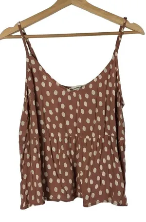 Abercrombie &‎ White Mauve Pink Polka Dot Trapeze Cami Tank Top L thumbnail 1