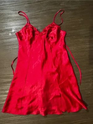 Y2K Vintage Victoria's Secret Red Satin Lace-Trim Chemise thumbnail 1