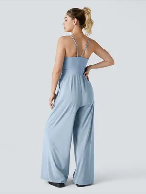 Halara Breezeful Backless Wide Leg Quick Dry Jumpsuit Sz L Ballad Blue New W Tag thumbnail 2