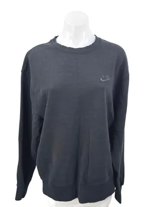 Nike Women's Black Classic Fleece Crewneck Long Sleeve Logo Sweatshirt Top Sz M thumbnail 1
