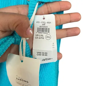 Aerie Sarong Wrap Coverup Ribbed Skirt‎ Size XL NWT Bright Turquoise Beach thumbnail 5