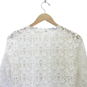 NWT Altar’d State Grace Lace Blouse Small Ivory Sheer Scalloped Romantic Top thumbnail 6