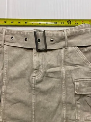 H&M Divided Khaki Cotton Mini Skirt Women Sz 4 Removable Belt thumbnail 2