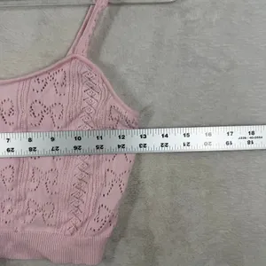 LoveShackFancy Pink Pointelle Bow Knit Cotton Cropped Cami Tank Top XS thumbnail 3