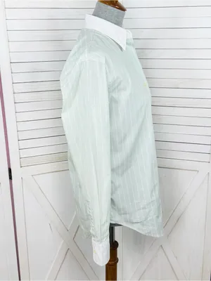 Lauren Ralph Lauren Pinstripe Button Up‎ Shirt Green White Size 6 Preppy Oxford thumbnail 3