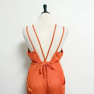 Free People Orange Ribbed Sleeveless Open Back Morning Rise Jumpsuit *FLAWS thumbnail 7