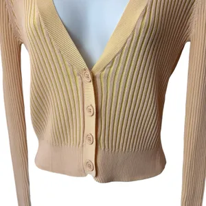 L*Space Sundown Cardigan Pink and Yellow Ribbed Cardigan‎ Dainty Feminine M thumbnail 4