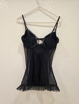 Victoria's Secret Very Sexy Babydoll Mesh Lingerie Chemise Black L thumbnail 2