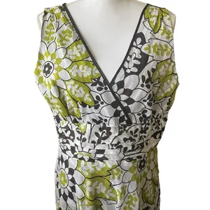 Amanda Lane Women‎ Retro Mod Floral Midi Dress 14 Green Brown V-Neck A-Line thumbnail 3