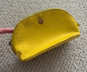 Tory Burch Yellow Leather Dome Cosmetic Case Small Pouch FLAWS thumbnail 1