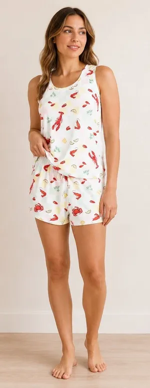 Joyspun Womens Seafood Boil Lobster Crab Pajama Set Tank and Shorts White‎ Small thumbnail 1