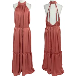 New One One Six Open Back High Neck Sleeveless Tiered Maxi Dress Clay Size Large thumbnail 2