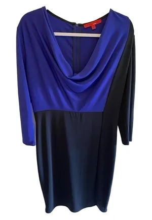 Narciso Rodriguez Purple Black 3/4 Sleeve Stretchy Dress Draped‎ Neckline Size L thumbnail 1