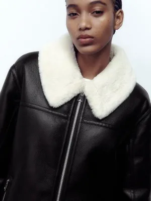 Zara Nwt Double Faced Jacket With Faux Fur thumbnail 5