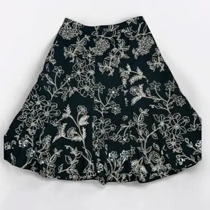 Ann Taylor LOFT Black Floral Sequins A-Line Skirt Size 4 Knee Length thumbnail 1