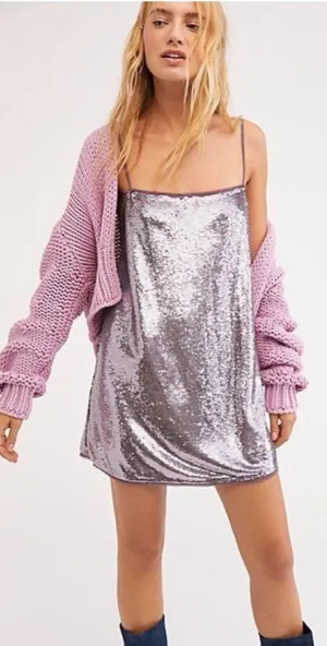 FREE PEOPLE Intimately Time To Shine Sequin Purple Slip Mini Dress thumbnail 2