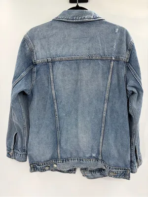 Lucky Brand Women's Boyfriend Trucker Denim Jeans Jacket Distressed Blue small thumbnail 6