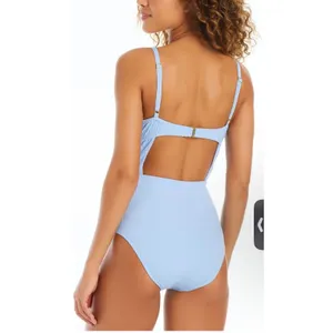 Sanctuary Swim Womens XL Blue Ribbed Cutout One Piece Swimsuit New‎ thumbnail 2