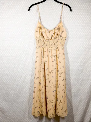 Aritzia Wilfred Yellow Floral Genoa Smocked Milkmaid Midi Dress thumbnail 2