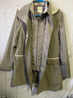 Coldwater Creek Olive Green Hooded Trench Coat with Contrast Trim thumbnail 2
