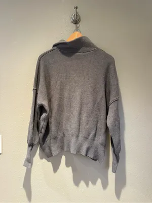 Gray Ribbed Knit Quarter Zip Sweater Mock Neck Pullover Size Medium thumbnail 4