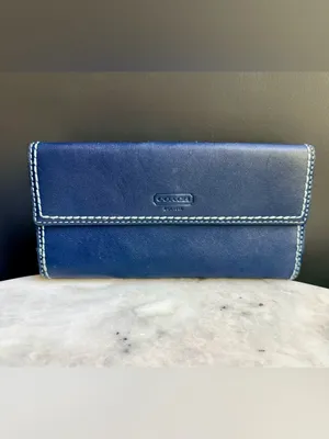 Vintage Coach Blue Leather Turnlock Checkbook Wallet Contrast Stitching thumbnail 2
