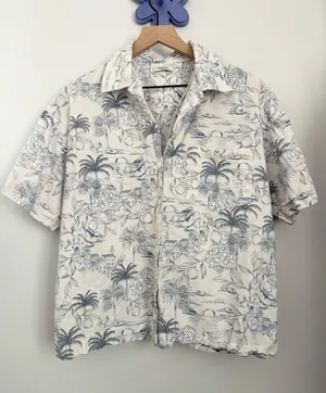 Mistress Rocks Medium White Garden Relaxed Shirt Boxy Fit Linen Resort Palm thumbnail 1