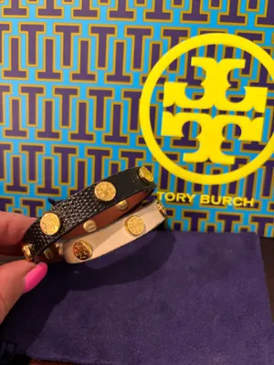 Tory Burch Black and White Leather Wrap Bracelet  thumbnail 2