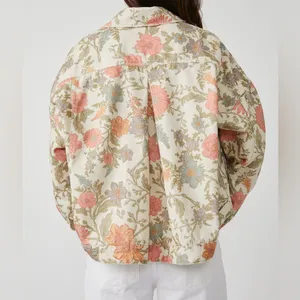 We The Free People Opal Swing‎ Floral Denim Jacket Bohemian thumbnail 2