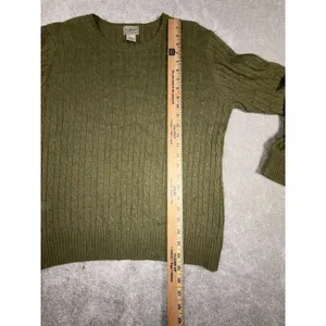 ll bean lambs wool cable knit sweater green womens large VTG thumbnail 7