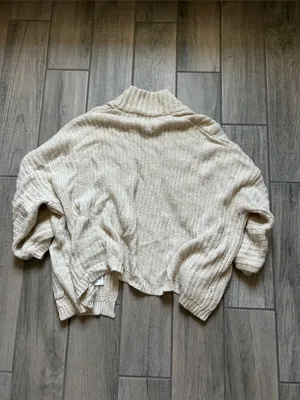 Urban Outfitters Cream Open-Front Ribbed Shawl Cardigan thumbnail 4