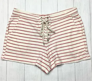 NWT aerie Red and Ivory Striped Shorts Size Medium thumbnail 1