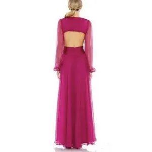 Ieena Mac Duggal Berry Fuchsia Cut out Puff Sleeve A Line Gown Size 0 thumbnail 2