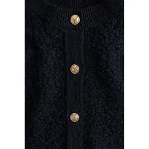 NWT H&M Textured Knit Cardigan Womens S Navy Blue Gold Crest Button Old‎ Money thumbnail 2