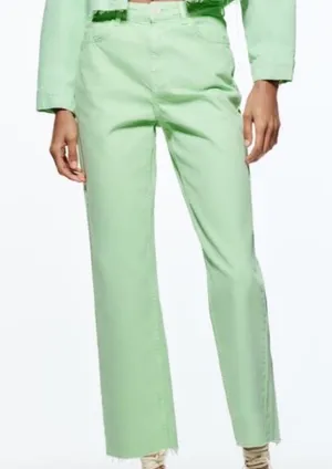 NWT Zara High Rise Straight Jeans Mint‎ Green Raw Hem Size 4 Minimalist Casual thumbnail 1