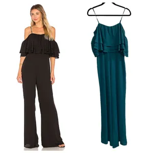Amanda Uprichard Aida Teal Ruffle Wide Leg Jumpsuit thumbnail 2
