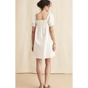 NWT $178 Faherty Organic Cotton Smocked‎ Short Sleeve Ramona Dress White Medium thumbnail 2