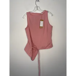 OGL Women Pink Lyocell Linen Blend Boatneck Waist Defined Asymmetric Top M thumbnail 2
