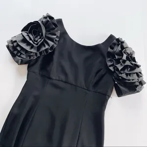 Shani Dramatic Rosette Sleeve Crepe Sheath Cocktail Dress Black thumbnail 11